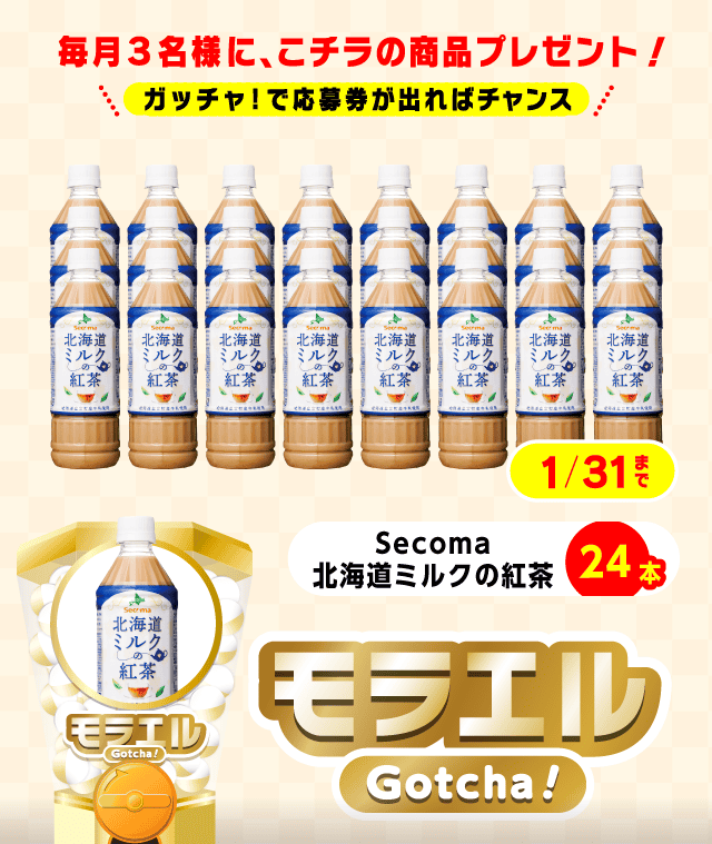 【Secoma 北海道ミルクの紅茶】モラエルガッチャ！のお得なクーポンが当たるガッチャ