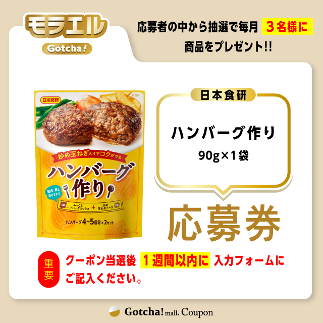 【ハンバーグ作り】モラエルガッチャ!の応募券(ハンバーグ作り)クーポン